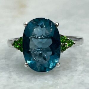 Teal Fluorite Chrome Diopside Sterling Silver Statement Ring Size 8